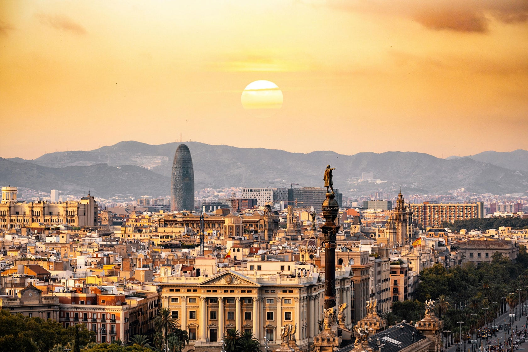 Barcelona skyline with port and city view
